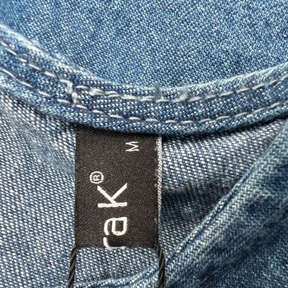 Allegra K Denim cap sleeve tiered mini Dress Sz M. Has pockets. NWT - Picture 6 of 10